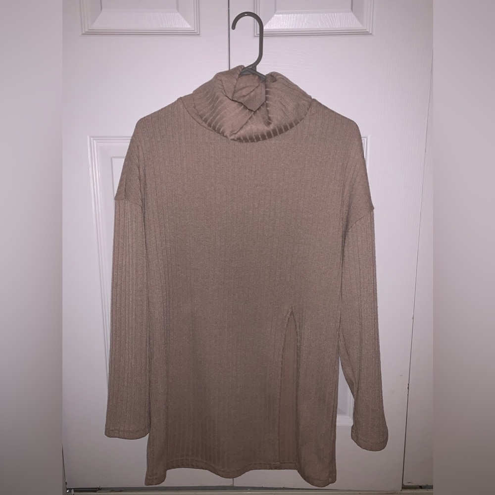 Funnel Neck Ribbed Sweater